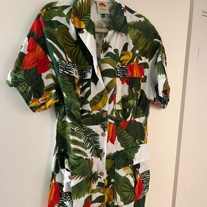 Farm Rio Cocoa Forest Utilitary Mini Dress linen  Medium